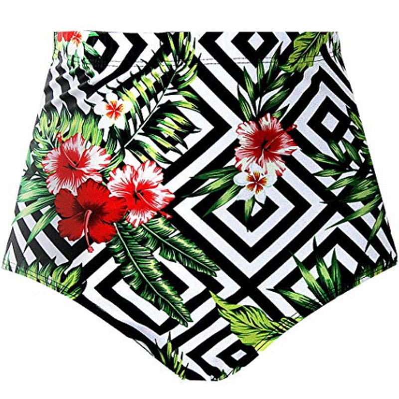 Printed High Waist Slim Conservative Beach Swimming Shorts Green - Shop at LoveMi