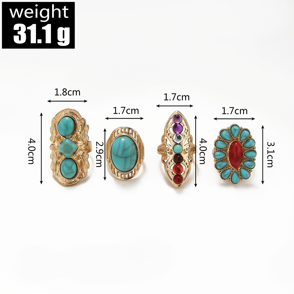 Fashion Ore Turquoise Ring 4-piece Set