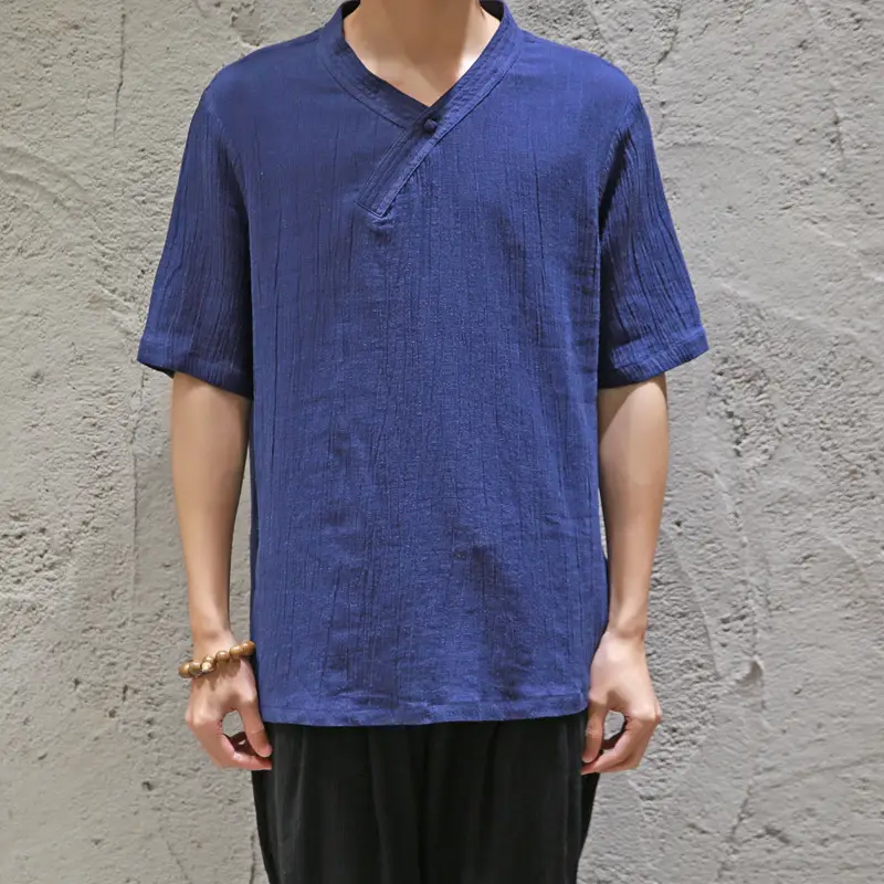 Men's Cotton And Linen Short-sleeved T-shirt