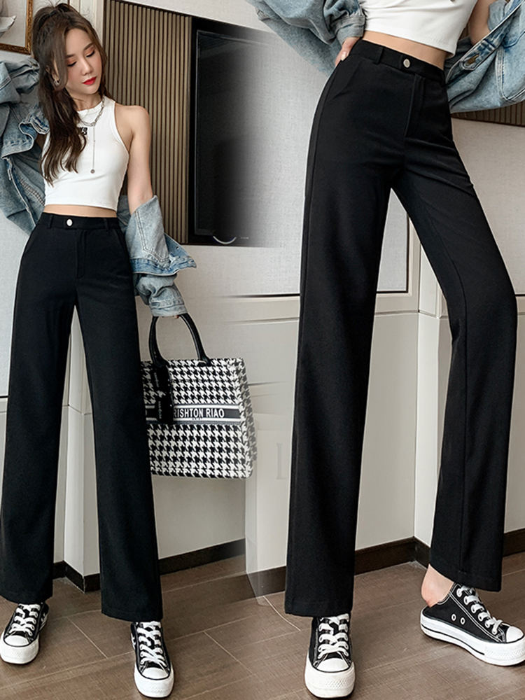 Straight, Loose, Thin, High-Waisted, Wide-Leg Pants