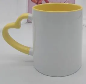 Coated Mug Heart Shaped Handle Inner Color Cup Ceramic Cup Customized Yellow - Shop at LoveMi