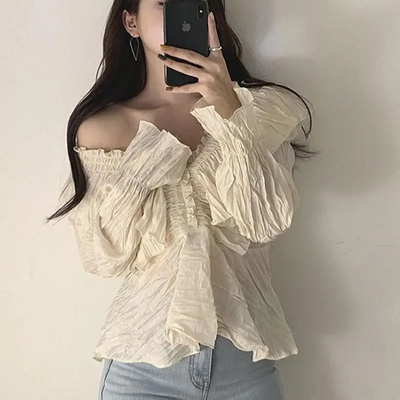 Irregular Ruffled Flared Sleeve Shirt With Ruffles