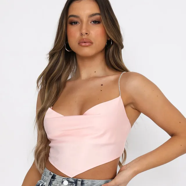 Fashion Short Halter V neck Lace up Vest Pink - Shop at LoveMi