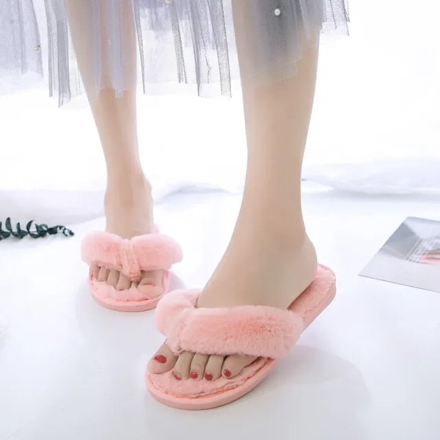 Flip Cotton Drag Plush Flip Flops Low Heel Pink - Shop at LoveMi