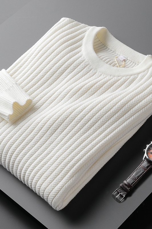 Striped Jacquard Sweater Men's Round Neck Korean Style