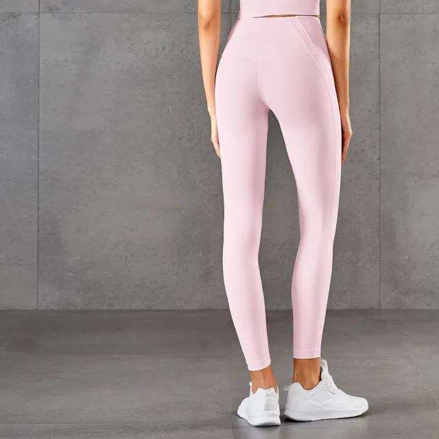 High Waist Stitching Nude Lulu Yoga Pants Pink - Shop at LoveMi
