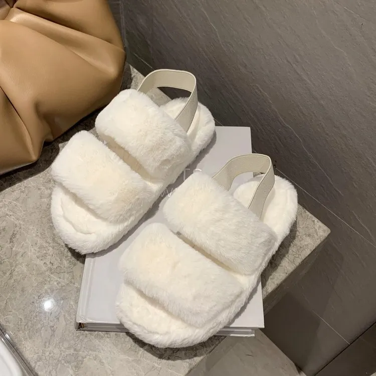 Furry Elastic Home Furnishing Slippers - White