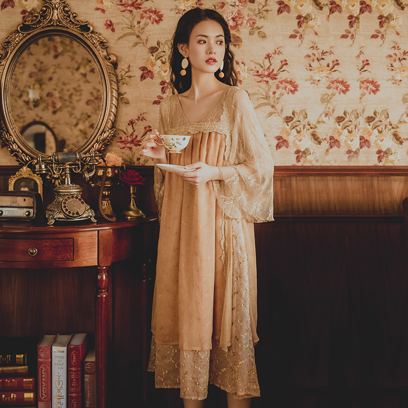 Embroidered V-Neck Long Dress, picture 4 of 5