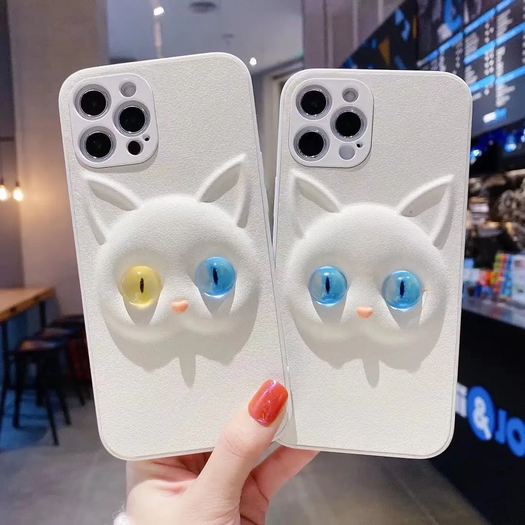 Three-dimensional Different Pupil Cat Leather Phone Case Creative Protective Cover