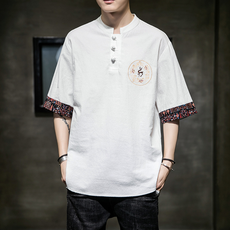 Cotton And Linen Embroidered Short-sleeved T-shirt — image 1