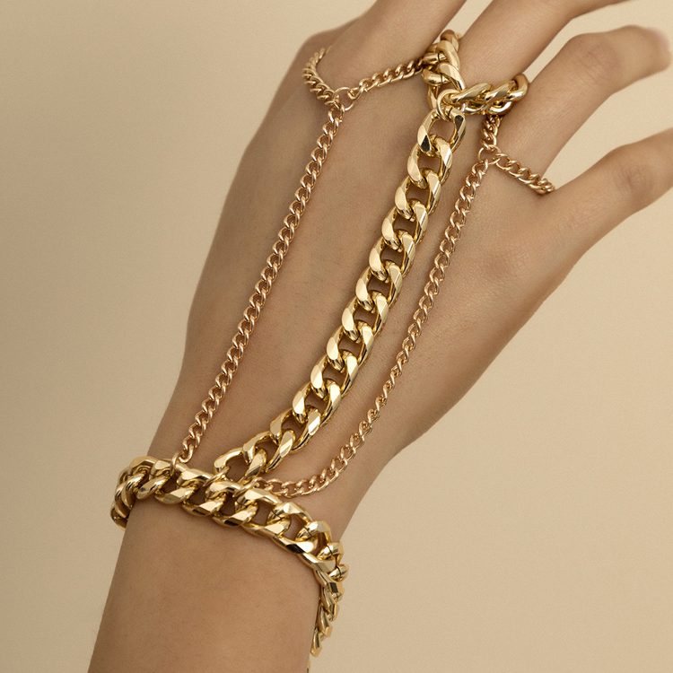 European And American Trend Exaggerated Thick Chain Link Finger Bracelet Female Punk Fashion Metal Geometric Bracelet Multi-Layered Bracelet