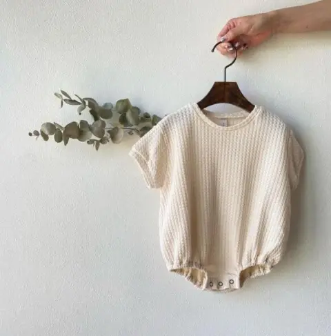 Men's and Women's Baby Cotton Waffle Short-Sleeved Romper