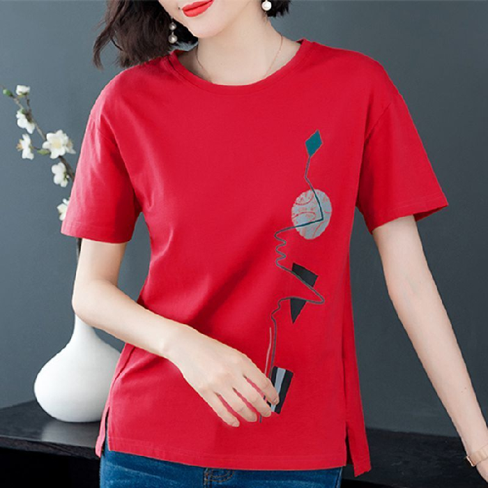 Title 3, Korean Style Loose Large Size Simple Printed T-...