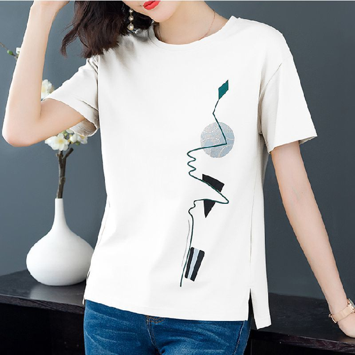 Title 4, Korean Style Loose Large Size Simple Printed T-...