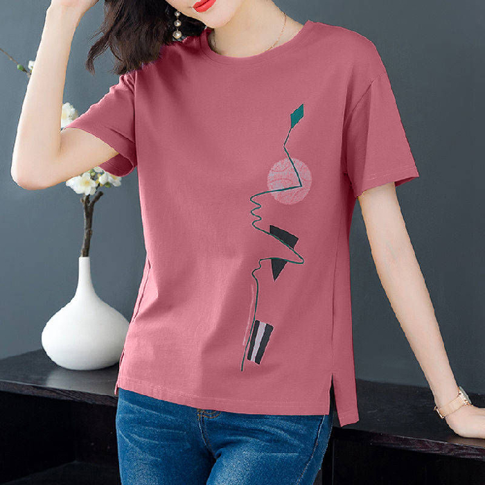 Title 5, Korean Style Loose Large Size Simple Printed T-...