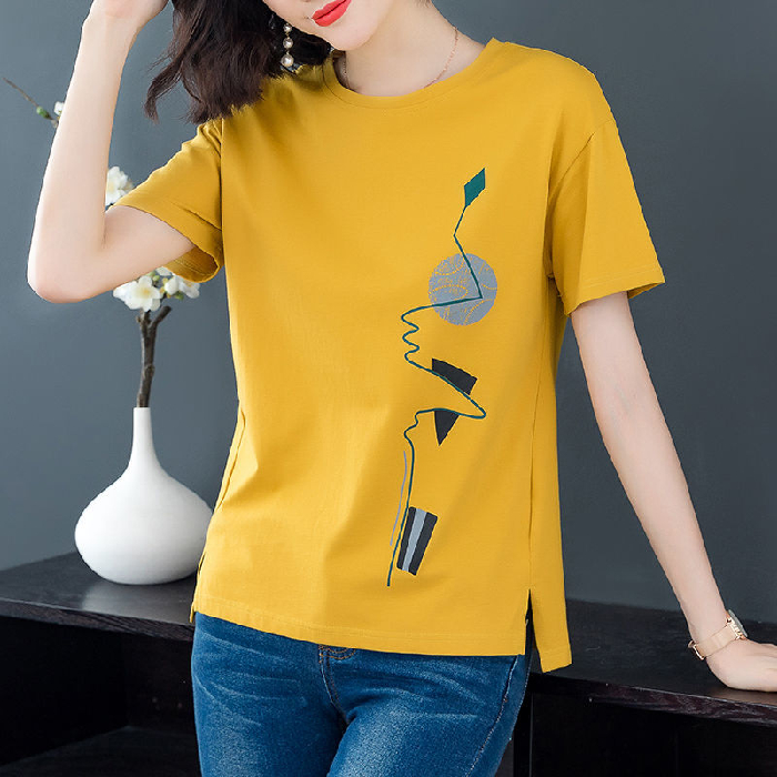 Title 2, Korean Style Loose Large Size Simple Printed T-...