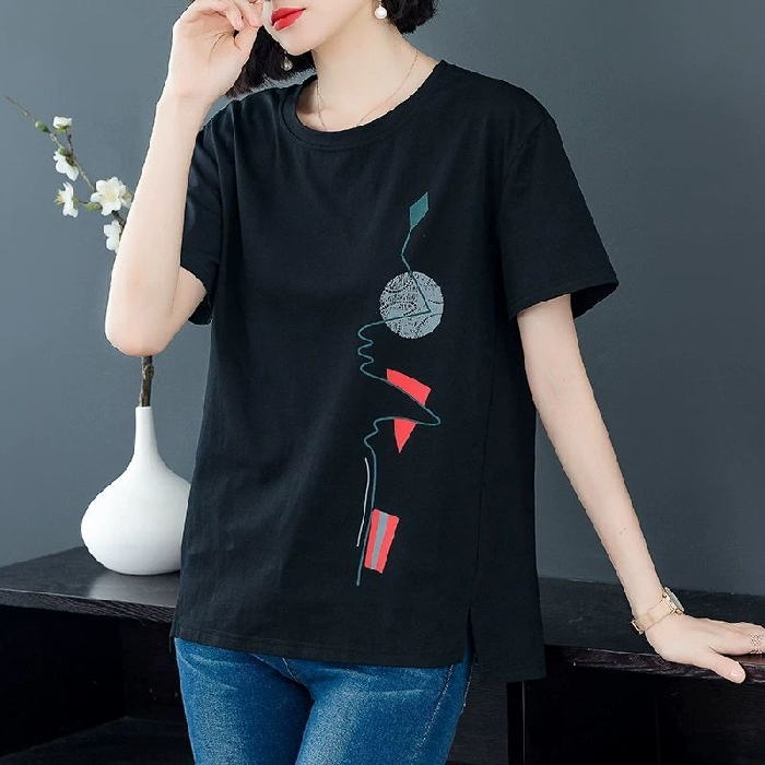 Title 1, Korean Style Loose Large Size Simple Printed T-...