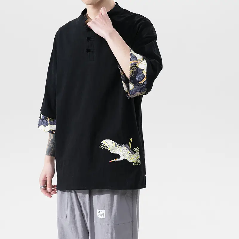Animal Print Embroidered Linen Short Sleeve T-shirt