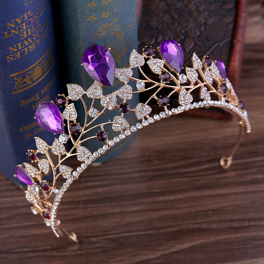 Wedding Hairpin Accessories Leaf Rhinestones Bridal Crown Purple - Shop at LoveMi