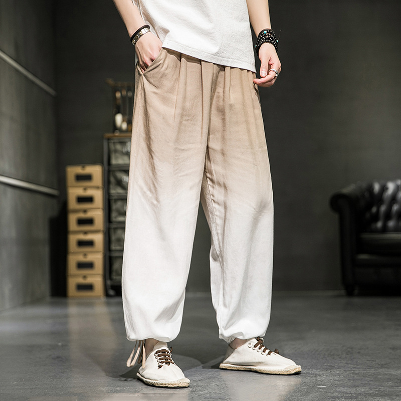 Title 3, Gradient Cotton and Linen Wide-leg Pants. Comfo...