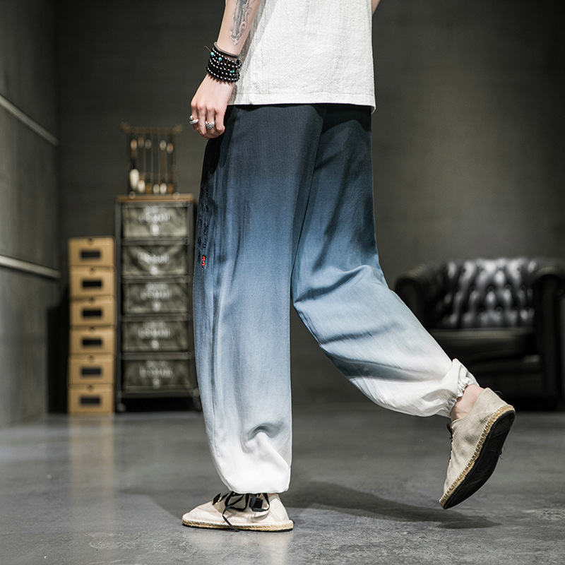 Gradient Cotton And Linen Wide-leg Pants