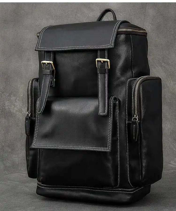 Retro Crazy Horse Leather Mens Backpack Male Computer Bag