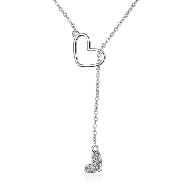Double Love Adjustable Short Sweater Chain Necklace Silver - Shop at LoveMi
