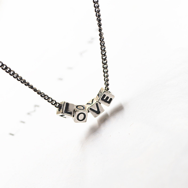 Sterling Silver Square Love Letter Necklace Men's Women's Couple Jewelry Clavicle Chain