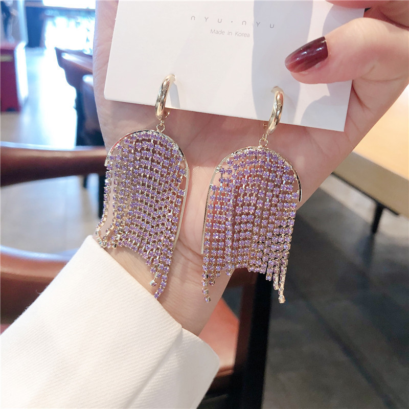 Temperament Earrings S925 Silver Needle Lavender Claw Chain