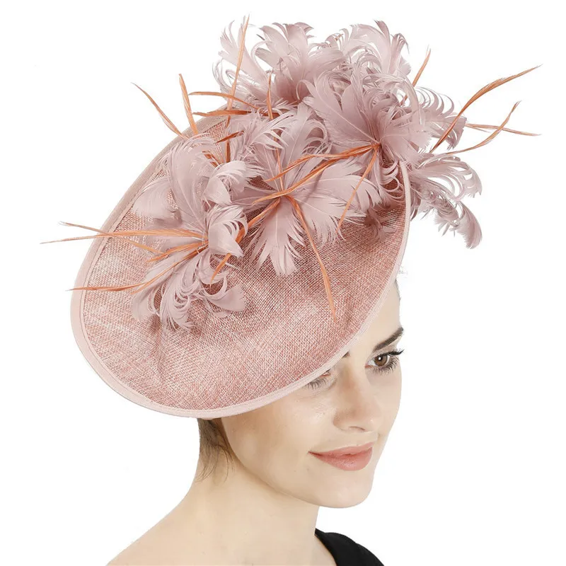 Horse Racing Festival Fashion High-End Top Hat Hair Accessories Aristocratic Ladies Feather Hat Hair Accessories Hairpin - Leather Pink