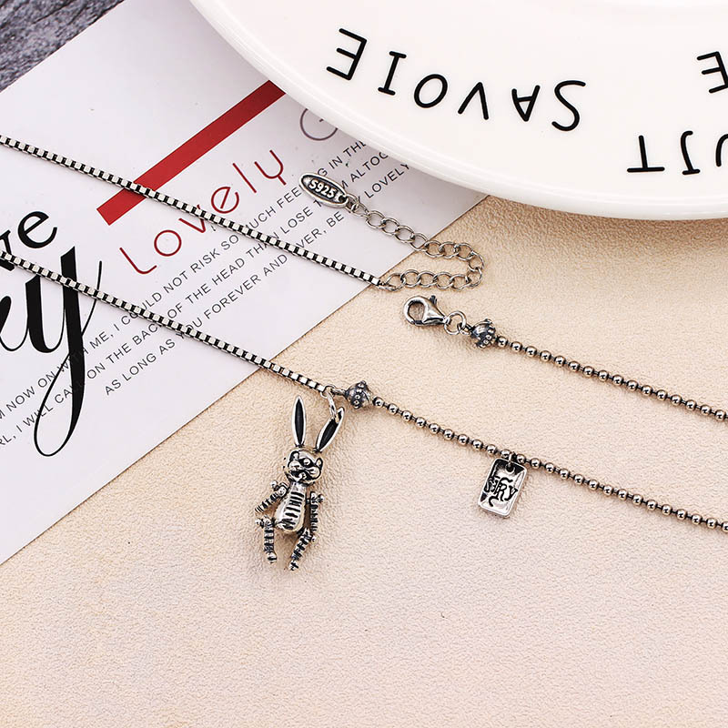 S925 Sterling Silver Rabbit Necklace Female Japanese Korean Version Simple Retro Thai Silver