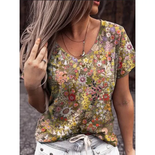 Women's Top Summer Print Pattern Short Sleeved E 4Xl - Shop at LoveMi
