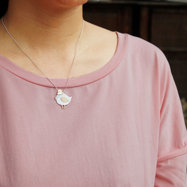 Lotus Fun Real 925 Sterling Silver Natural Handmade Fine Jewelry Lovely Gentleman Bird Pendant Without Necklace For Women