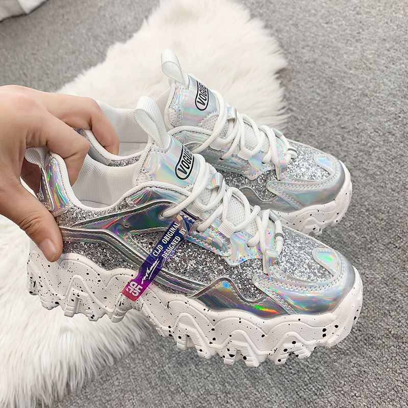  Spring New Fashion Bright Face Muffin Shoes Thick Soled Father Shoes College Wind Net Red Ins Sports Shoes Women's Wholesale
