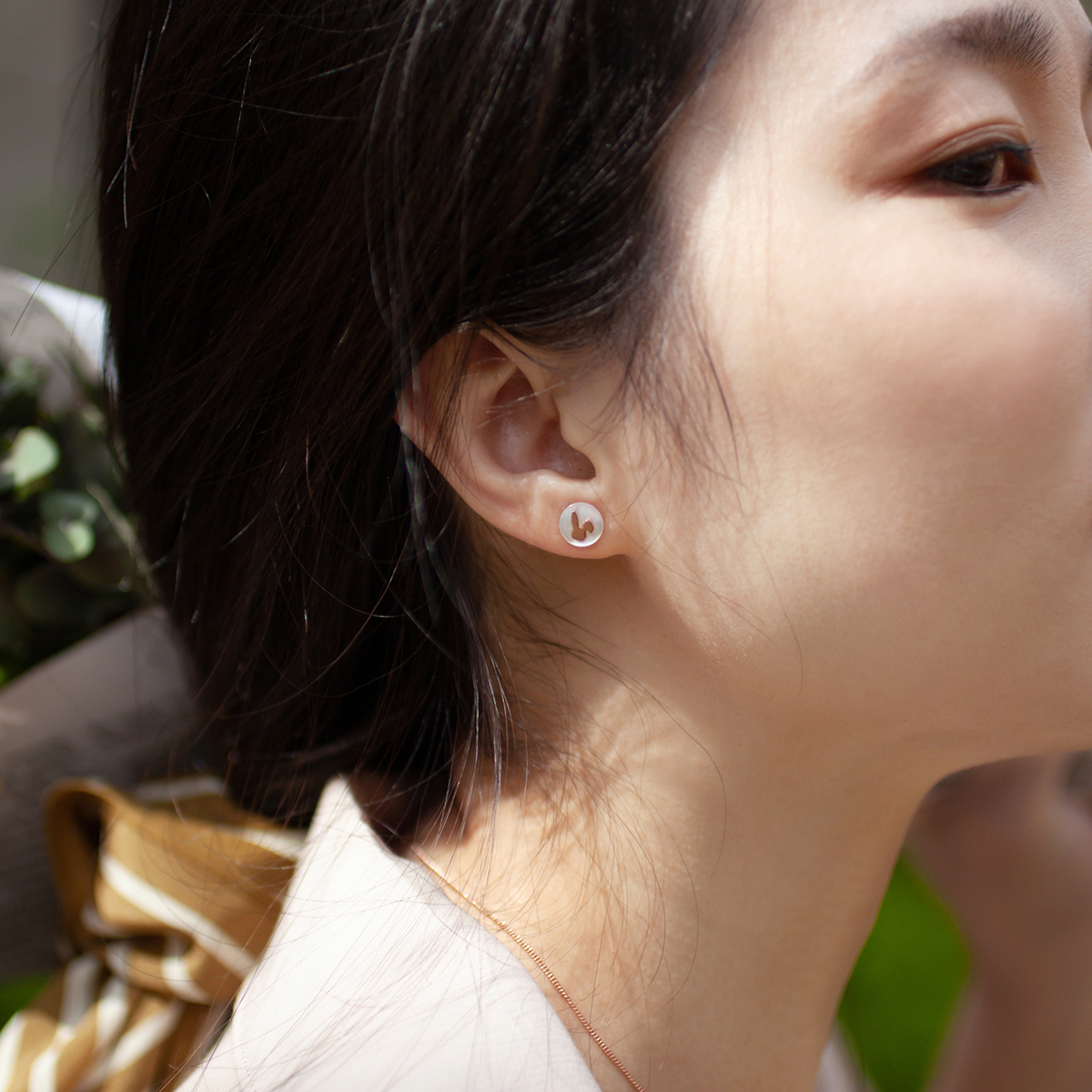 Natural Mother Shell Bunny Sterling Silver Earrings