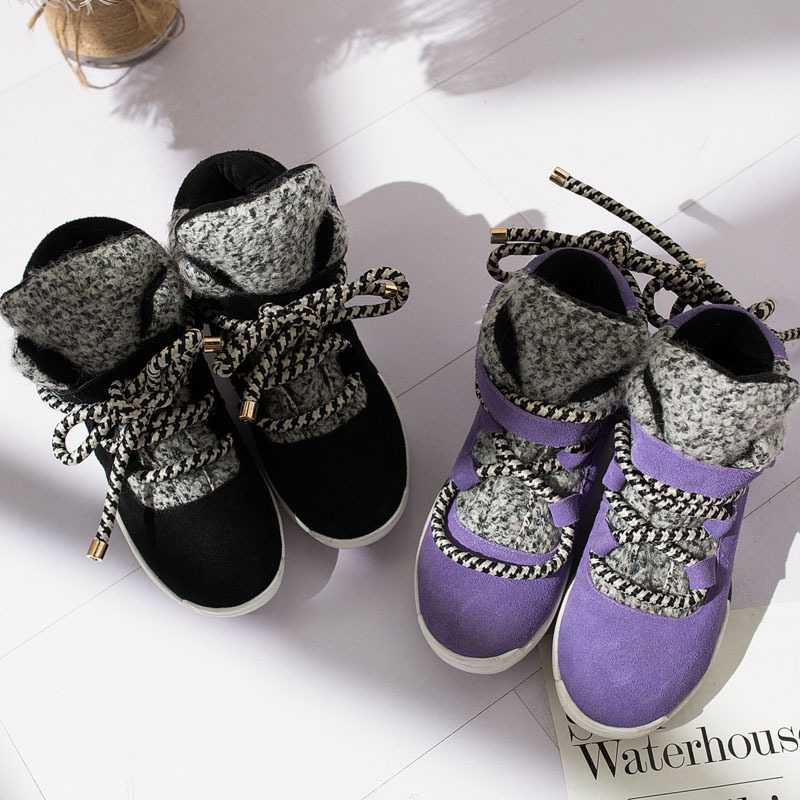 Casual Shoes Ox Suede Short Inner Tube Lace Up Thick Soled Wool Boots 40-43 Large Shoes