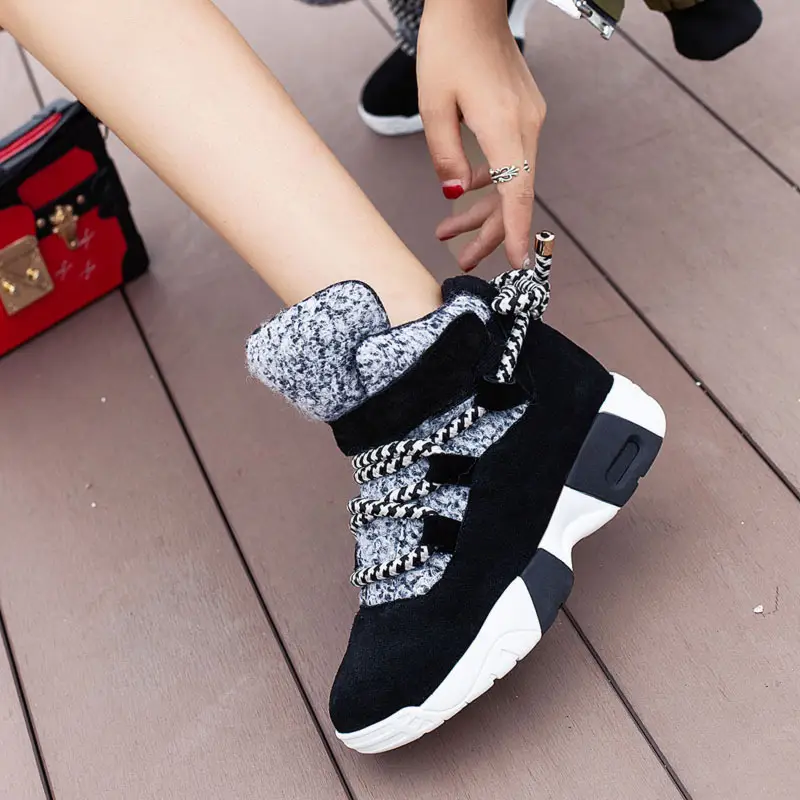 Casual Shoes Ox Suede Short Inner Tube Lace Up Thick Soled Wool Boots 40-43 Large Shoes