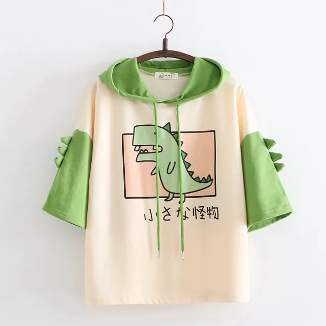 Summer New Style Japanese Soft Girl Girl Wind Cute Cat Sweet Strawberry Drawstring Ears Hooded Short sleeved Sweater Women O - Shop at LoveMi