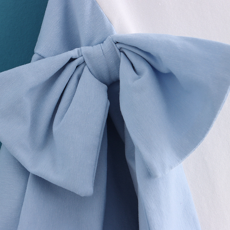 Japanese Mori Girl Summer New Style Small  Girl Sweet Cute Rabbit Print Stitching Color Short Sleeve