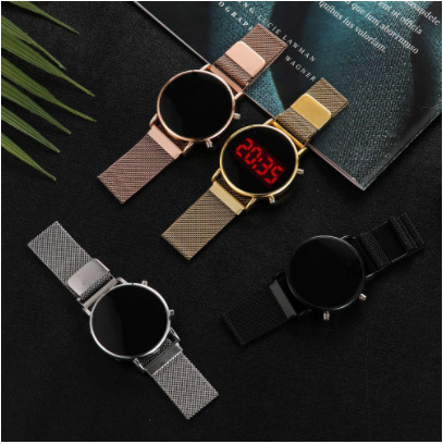 New Round Luminous LED Button Student Watch, Creative Alloy Magnet Buckle Business Watch, Cross-border Milan Belt