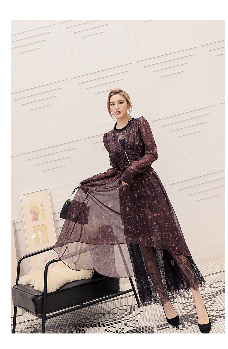 French Floral Dress Over The Knee Length Skirt