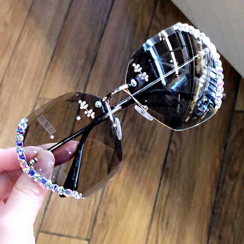 Diamond Studded Sunglasses Women Anti Sunglasses Women Fashion Round Face Driving Travel Glasses Korean Trend B - Shop at LoveMi