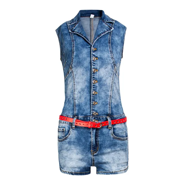 Fashion Single Breasted Sexy Denim Jumpsuit Blue - Shop at LoveMi