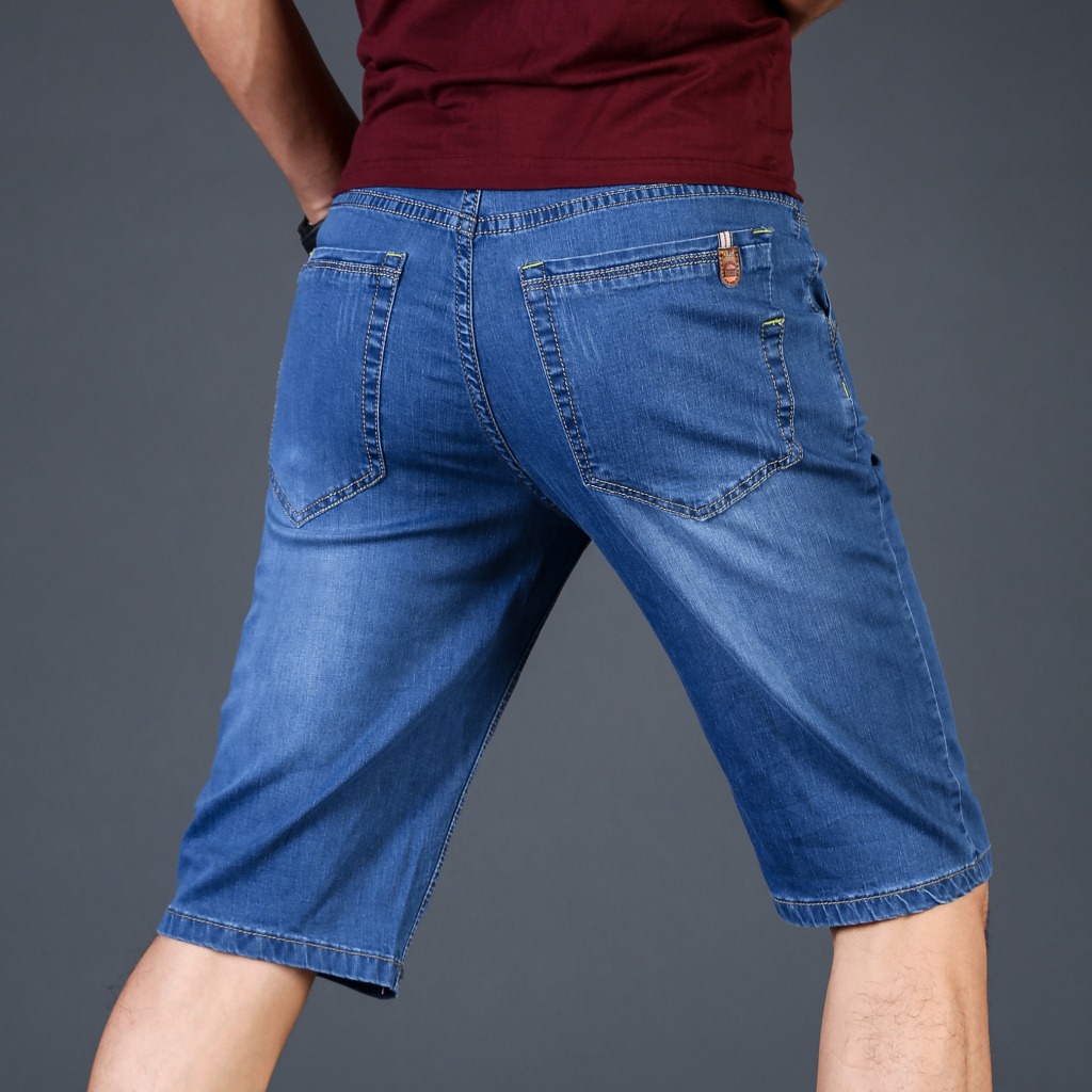 Summer Thin High Stretch Denim Shorts For Young Men's Five Point Pants