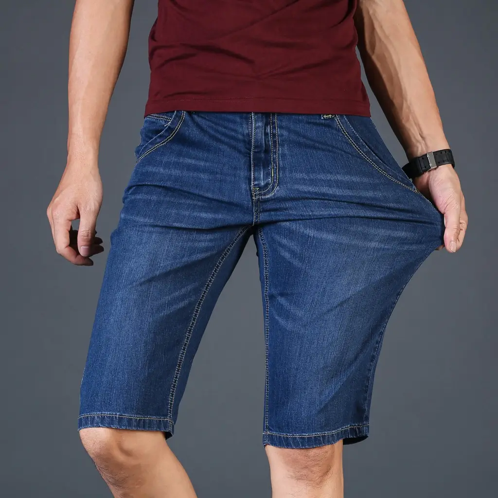 Summer Thin High Stretch Denim Shorts For Young Men's Five Point Pants