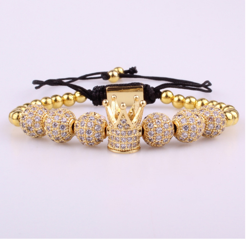Cross Border Popular Copper Inlaid Zircon Crown Diamond Ball Bracelet Double Row Crescent Combination Set Bracelet