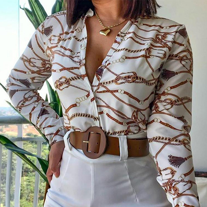 Sleeve Digital Print Stand-up Collar Temperament Shirt