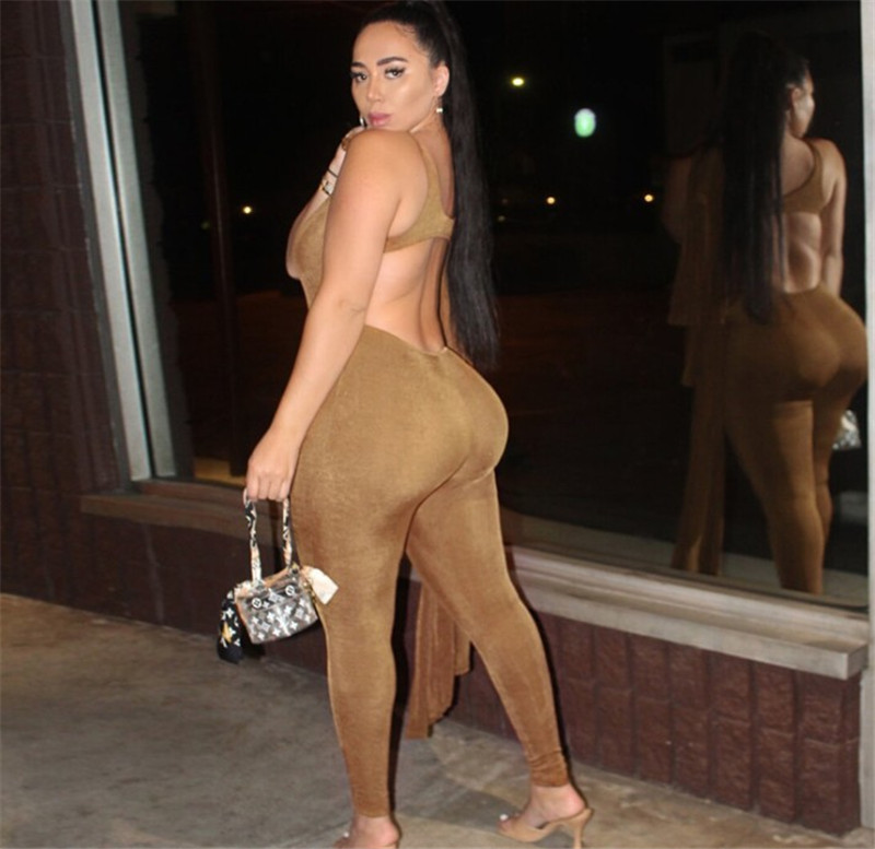 Pure Color Reflective Sexy Backless Casual Jumpsuit  Jacket Set