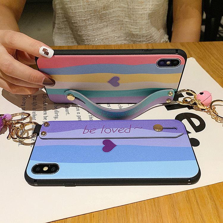 Apple 12 Mobile Phone Case Gradient Color Rainbow Love Wrist Support With Pendant Protective Cover - Image 4