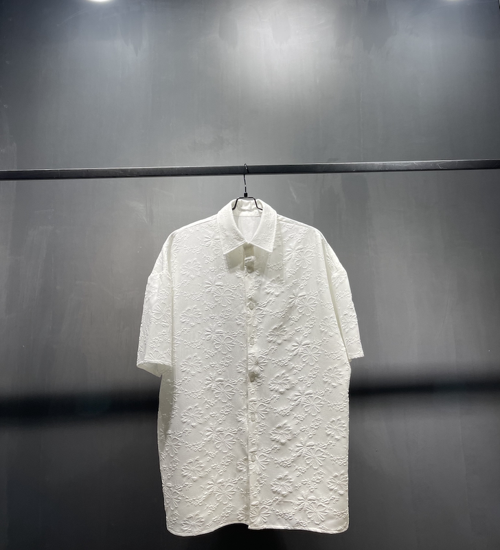 Title 3, White Jacquard Flower Shirt Refreshing Cool Bre...